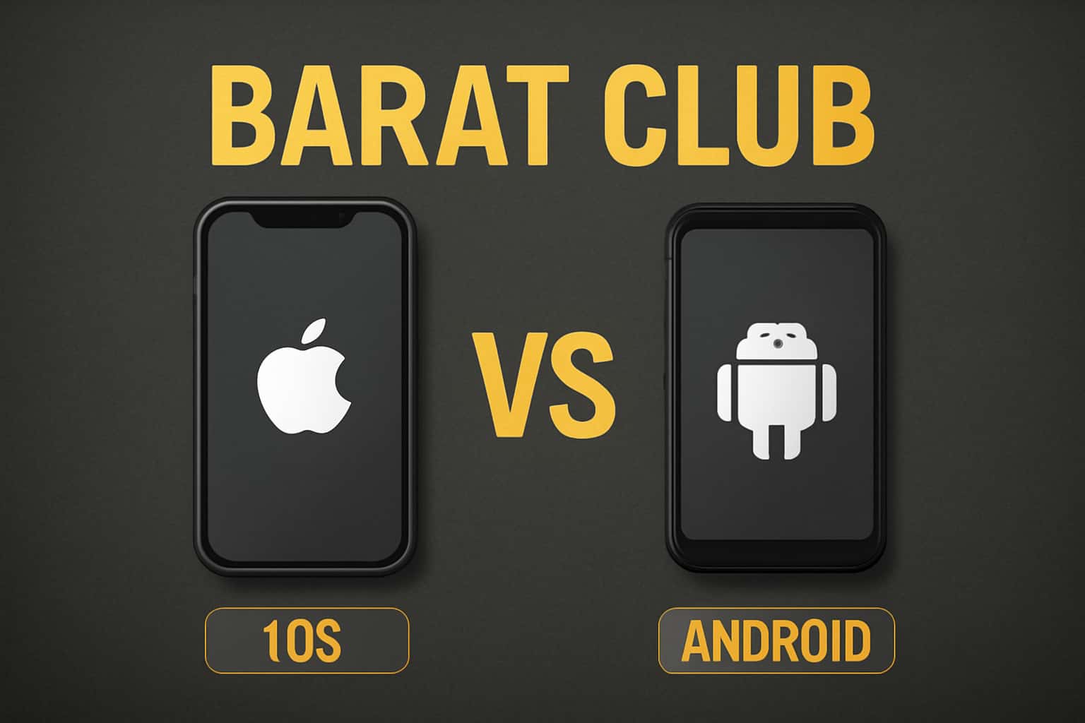 Informative image about the comparison of iOS and Android platforms for the Barat Club app.