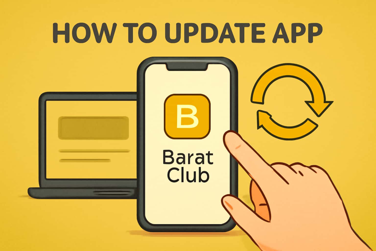 An informative visual representation of updating the Barat Club app.