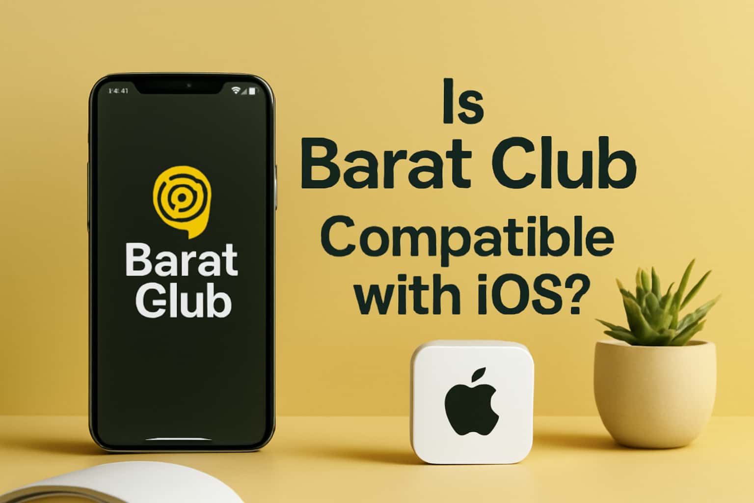 Informational graphic discussing compatibility of Barat Club with iOS.