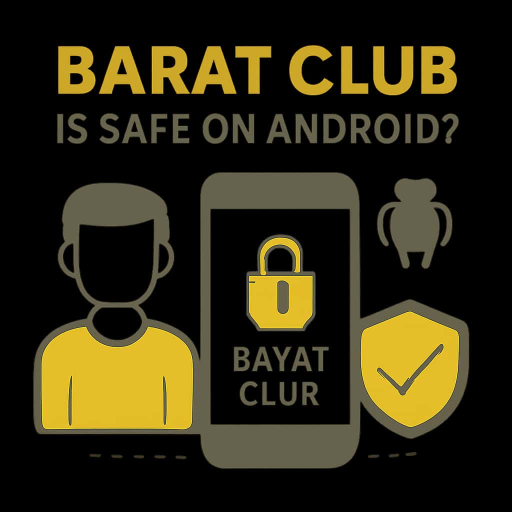 An educational diagram illustrating the safety measures for the Barat Club app on Android.