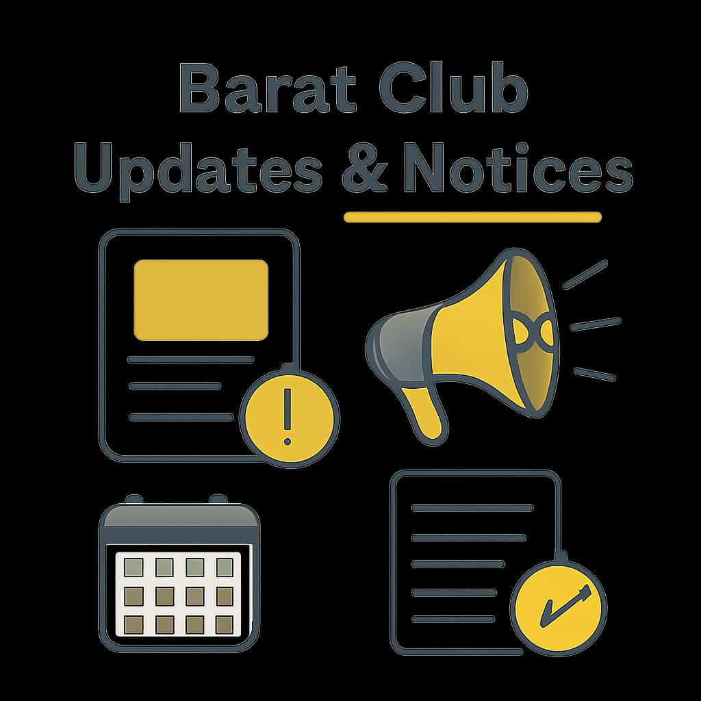 Illustration explaining the Barat Club updates and notices.
