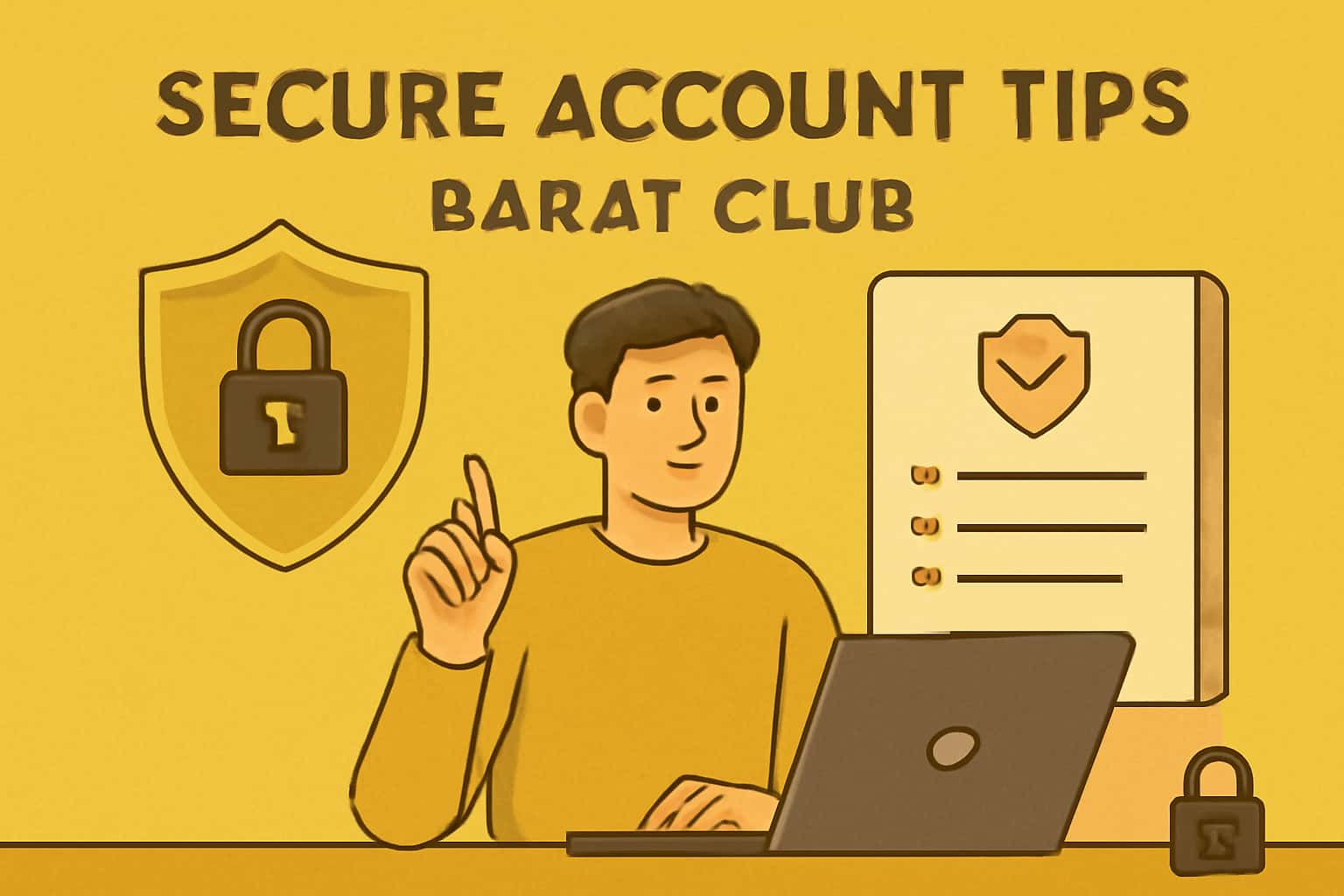 An informative scene displaying Secure Barat Club Account Tips with relevant visuals and the text 'Barat Club'.