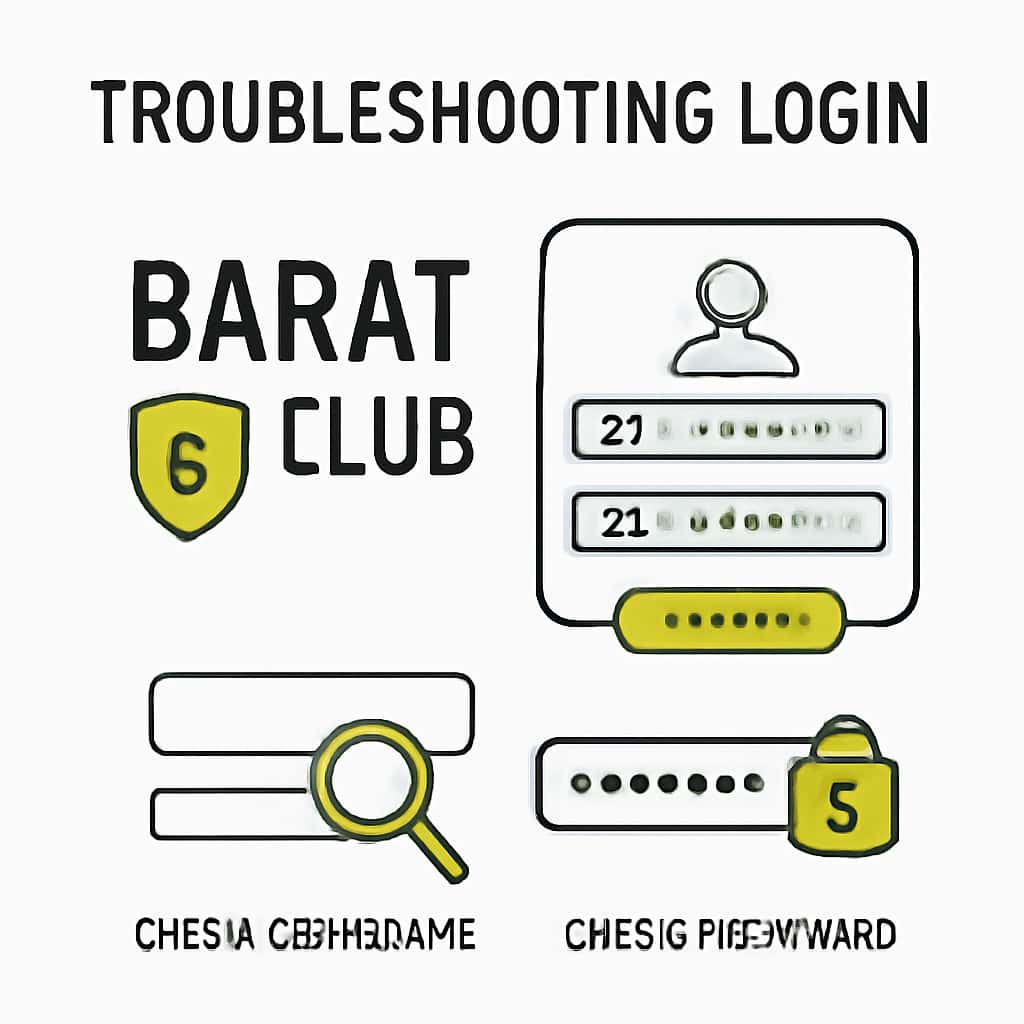 Diagram showing common login issues faced by users of the Barat Club app.