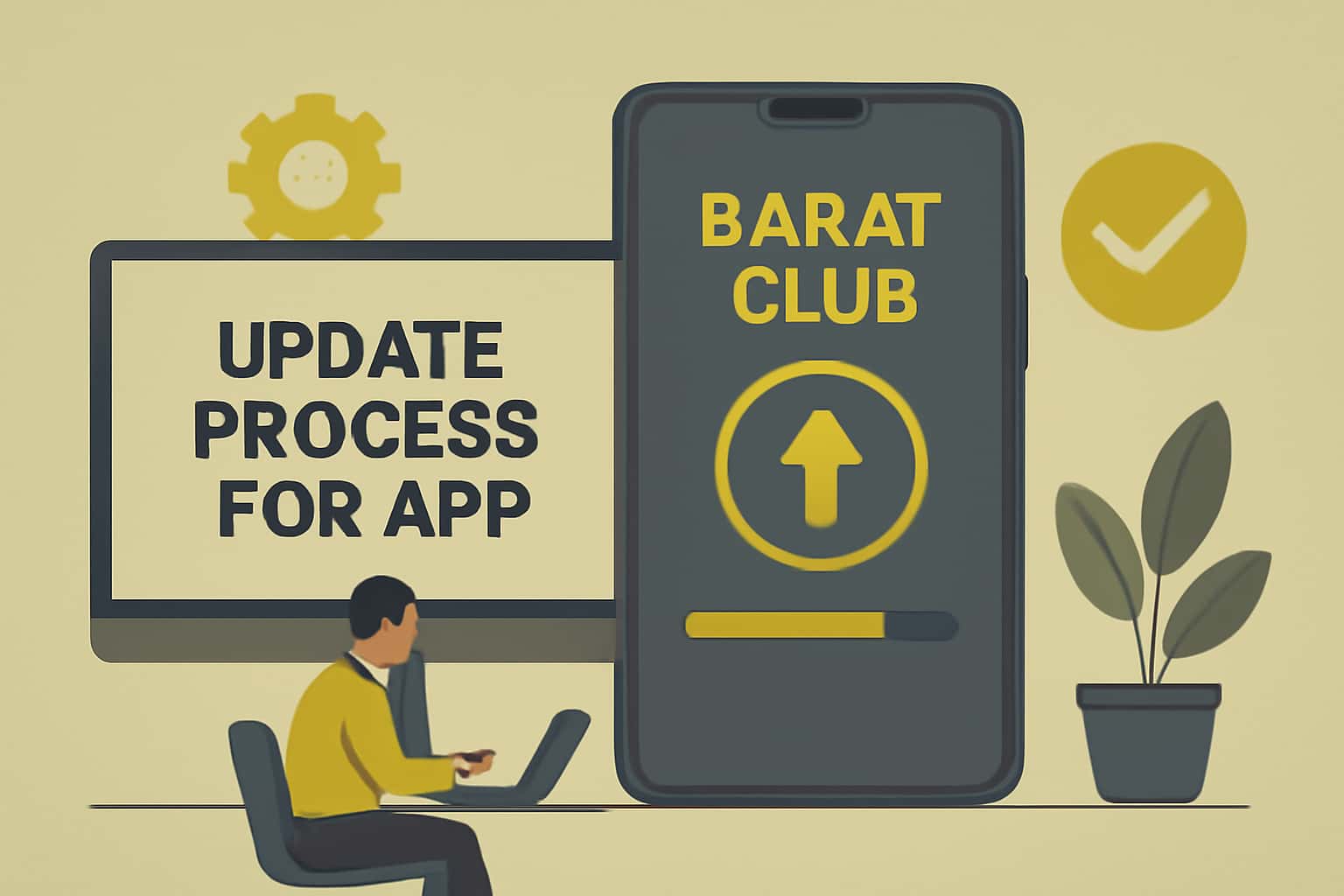 Informational graphic on the update process for the Barat Club app.